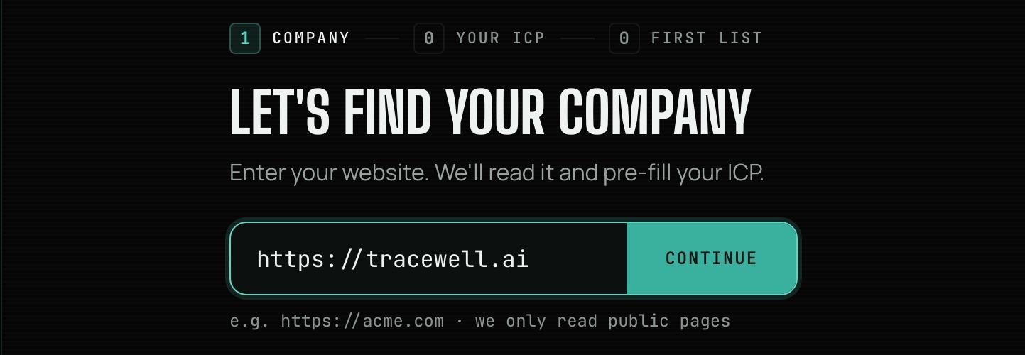 Onboarding: enter your company website to pre-fill your ICP